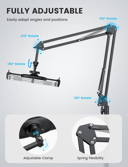Floor Tablet Stand Phone Holder - Lamicall [55" Height Adjustable][ Flexible Arm] Multi Angle Tablet Holder, 5lb Weighted Base Bed Mount For 4.7-13" Devices, iPad Pro Air Mini, Kindle, Tabs, E-Readers
