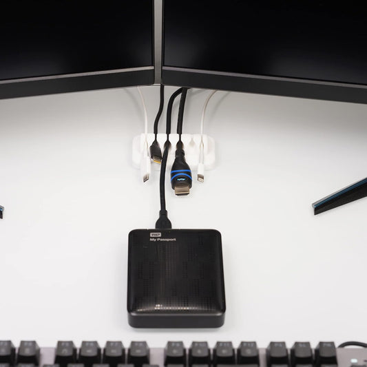 ENVISIONED Desktop Cable Organizer, Weighted, Eco-Friendly Silicone, No Bad Smell, Bundled with 4 Reusable Cable Ties (White)