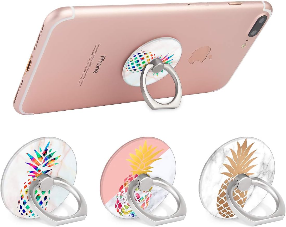 Bonoma Cell Phone Ring Holder, 3-Pack 360 Degree Rotating Universal Phone Ring Grip Finger Ring Stand Compatible with Smartphones and Tablets - Pineapple