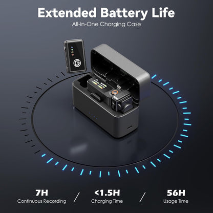 Wireless Microphone, AI Noise Cancelling with 56H Battery, 656ft Range & Wind Muff for iPhone/Android/Camera, Magnetic Clip-On for Streaming/Vlog/Interview