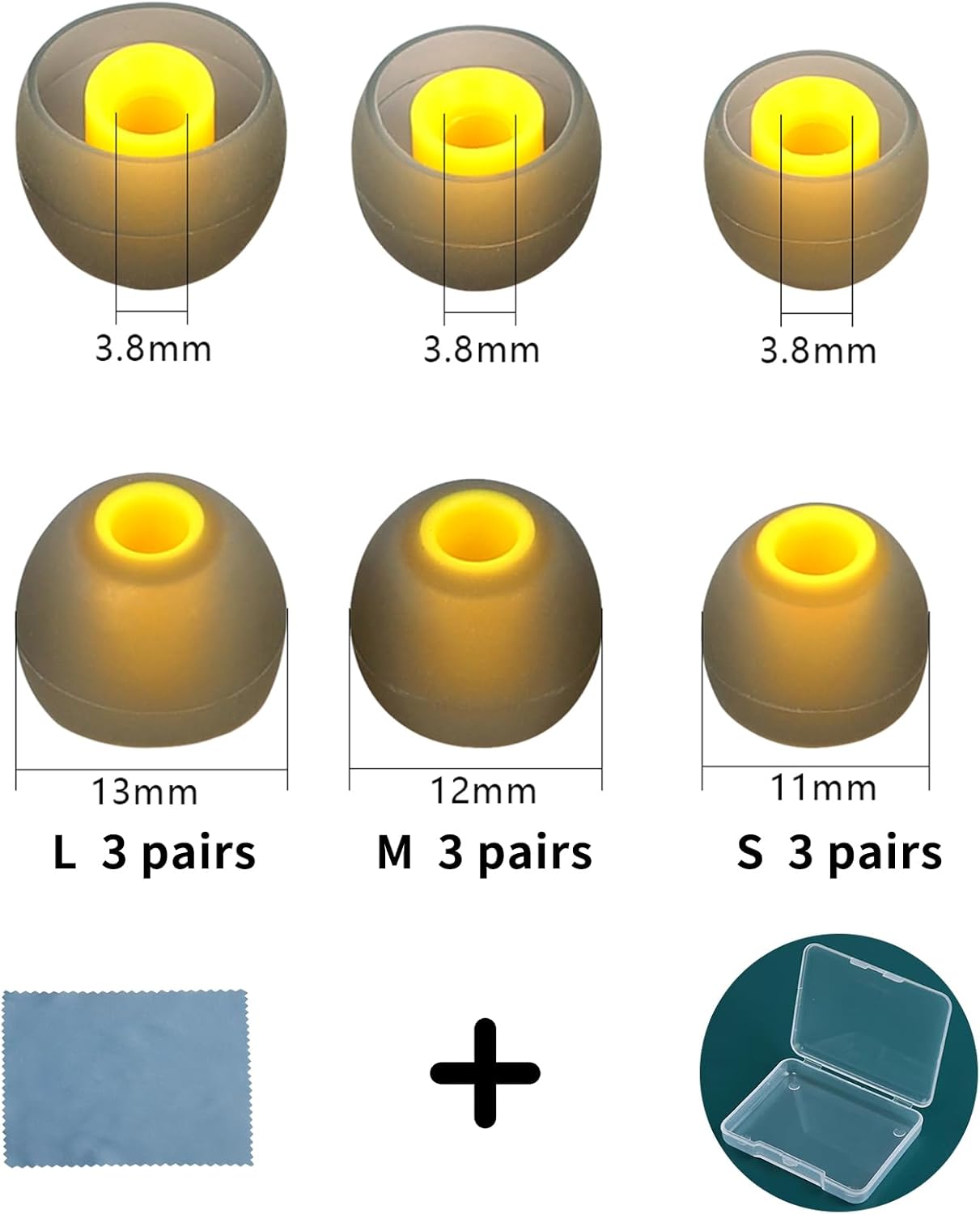 Replacement Earbud Tips Soft Anti Slip Washable and Reusable Silicone Fit Most In-Ear Earbuds (Inner Hole 3.8mm-5.1mm) 18pcs S M L