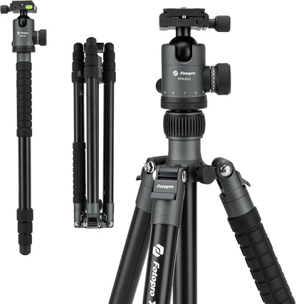 Fotopro 68" Camera Tripod for DSLR, Heavy Duty Compact Travel Tripod with Ball Head, Detachable Monopod with Quick Release Plate and Bag, Load up to 12KG/26.5lbs(Grey)