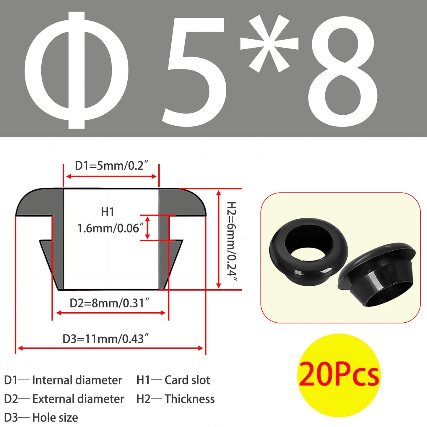 Qrity 20 PCS Rubber Grommets Cable Railing, Car Grommet, Cable Railing Protective Sleeves for Metal Posts, ID 5mm Mount Dia 8mm