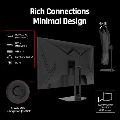KTC 27'' 280Hz 240Hz Gaming Monitor 1ms GTG 350nits Fast VA 1080P Tilt 126% sRGB Adaptive Sync 4000:1 Contrast Ratio HDR DisplayPort 1.4/HDMI 2.0 VESA