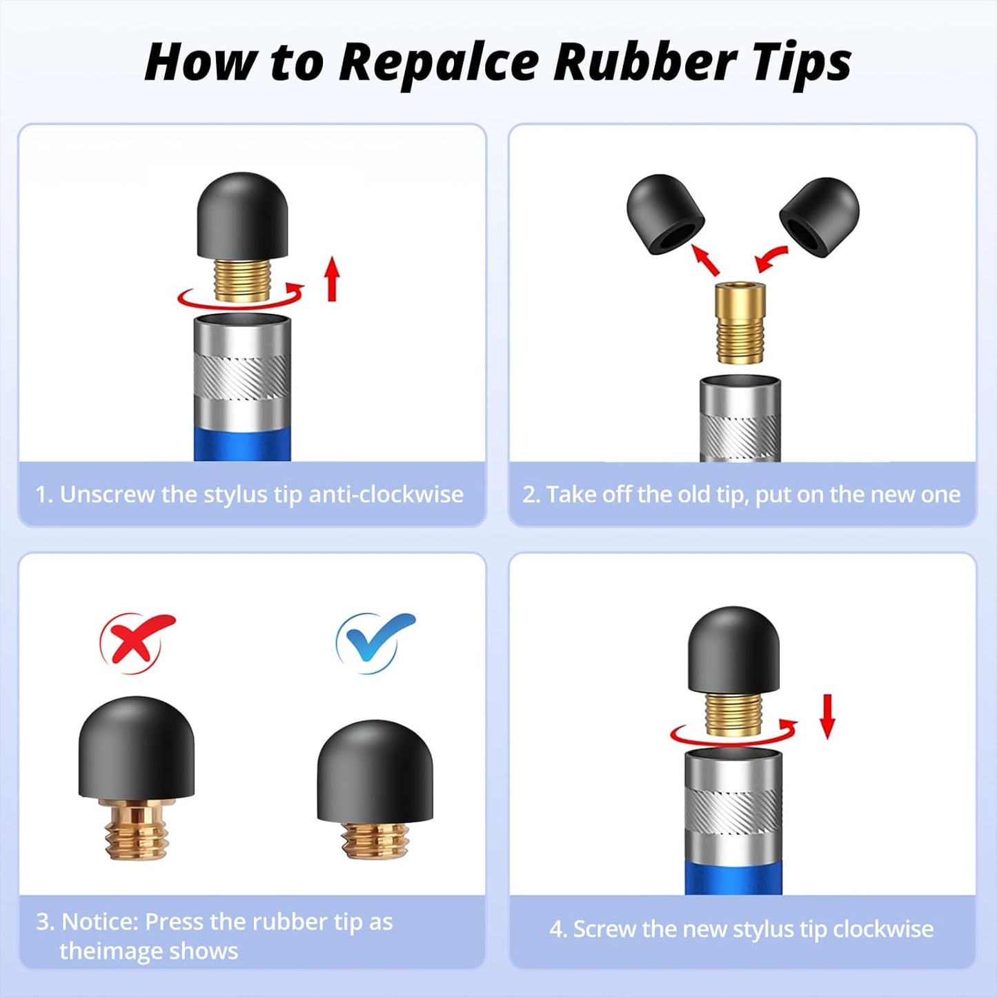 Rubber Tips for Stylus Pens (15 Pair, 0.2'' & 0.28'') Replacement nibs for Touch Screen Pen,Soft,No Scratches,Universal Stylus Ends