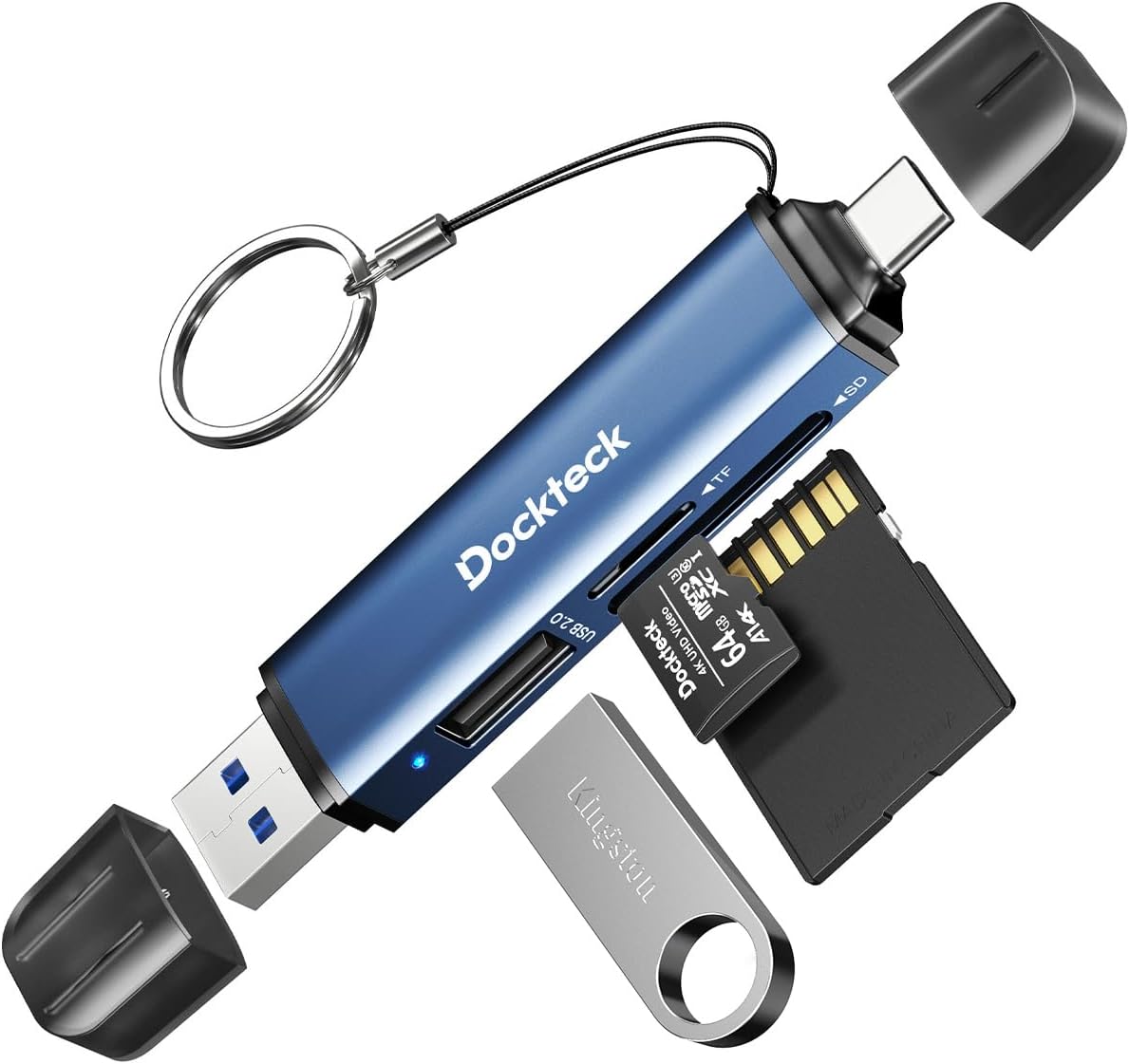 Dockteck SD Card Reader Adapter, 5G Super Speed USB3.0 SD/TF Card Reader, 3-Slot USB A/C to SD/Micro SD/USB A Memory Card Reader for UHS-I SD/Micro SD/SDHC/SDXC/MMC, with OTG for Plug&Play