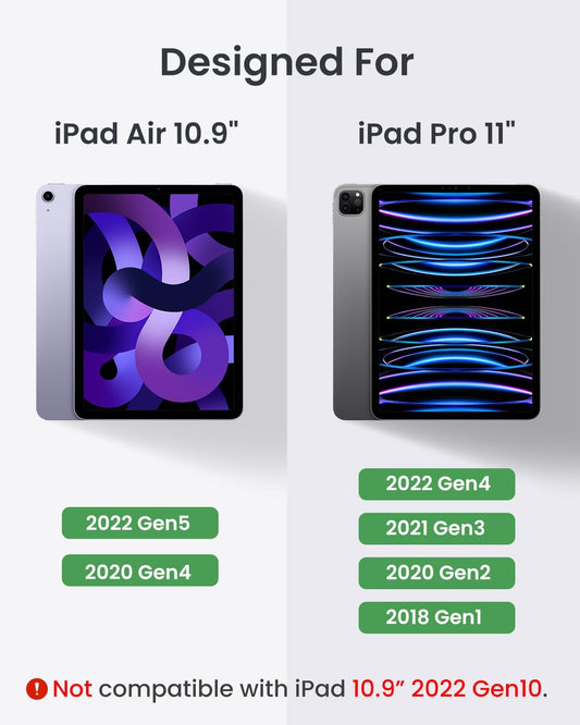 Leather Keyboard Case for iPad Air 5th 4th Generation 10.9 inch Pro 11 1st/2nd/3rd/4th, 7 Color Backlight BT Keyboard Folio with Pencil Holder 2022 2021 2020 2018 (Black