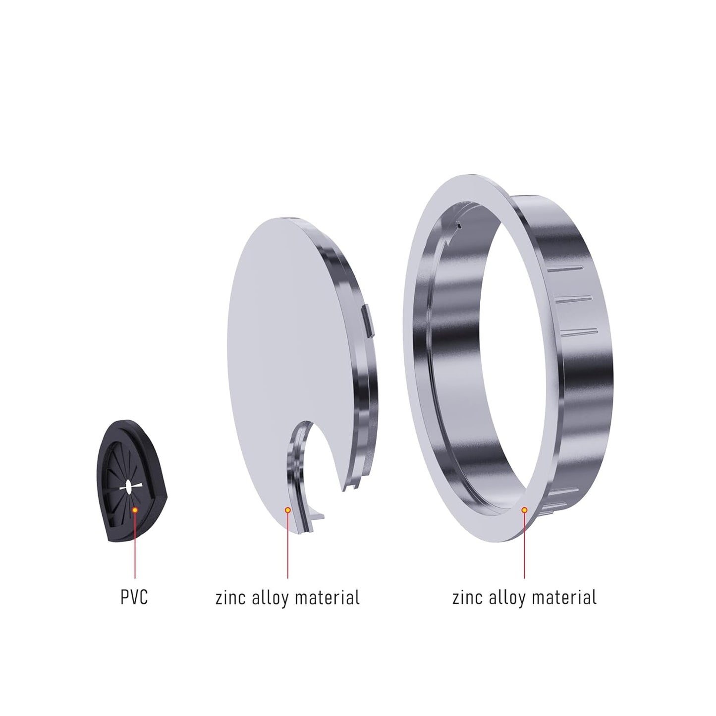 Desk Grommet 2-3/8 Inch 60mm, Zinc Alloy Computer Desk Wire Hole Cover, Office Desktop Cord Cable Hole Metal Ring, Bright Silver