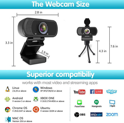 Webcam HD 1080p ,Live Streaming HD Camera with Stereo Microphone, PC Desktop or Laptop USB Webcam with 110 Degree View Angle, for Switch 2,Video Calling, Recording, Conferencing, Streaming, Gaming