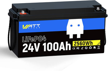 Lifepo4 Battery 100AH 24V Lithium Battery Built-in 100A BMS,Up to 20000 Deep Cycle,Perfect for Trolling Motors, Marine,RV,Boat,Solar System Home Storage (1 PACK)