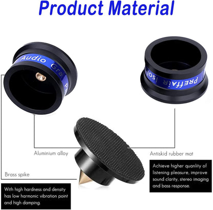 Preffair Audiophile Speaker Isolation Spikes Aluminum Record Player Shock Absorber Speaker Floor Protector Mat Adjustable Subwoofer Anti Vibration Pads Non-Slip LP Vinyl Record Player Base