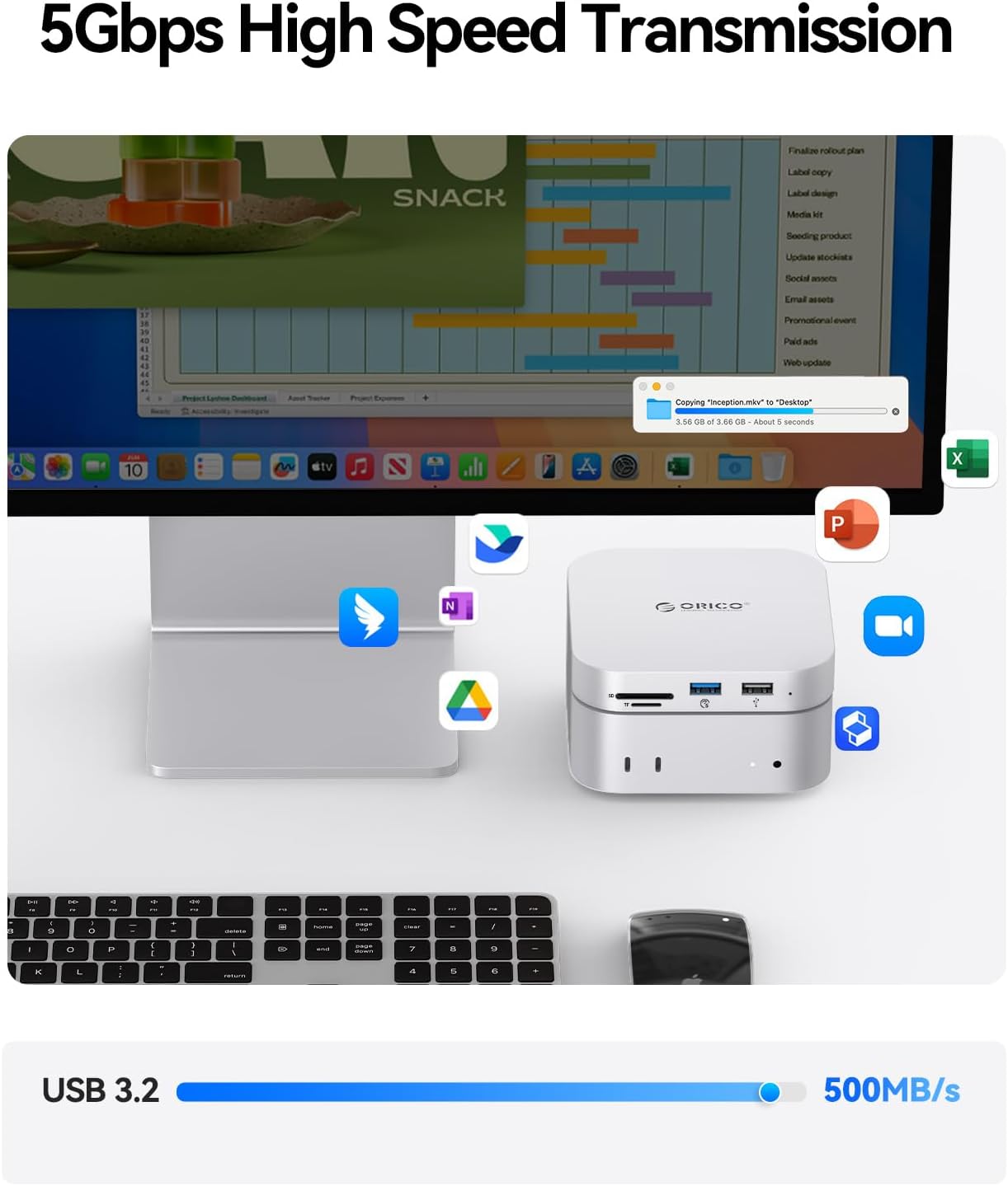 ORICO MiniMate SE Mac mini M4 2TB Storage & Docking Station, External SATA SSD (Non-Removable) 5Gbps(480MB/s), USB A*4, USB-C, SD/TF 3.0, 3.5mm Audio, Includes 2 Cables – M4SE
