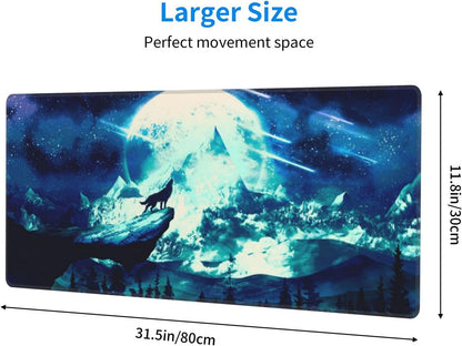 Gaming Mouse Pad Anime Mousepad Large Extended Wolves Gaming Mouse Mat with Stitched Edges Wolf Office Decor with Non-Slip Rubber Base Desk Mat for Work Gaming Office Home 31.5'' X 11.8'' Inch