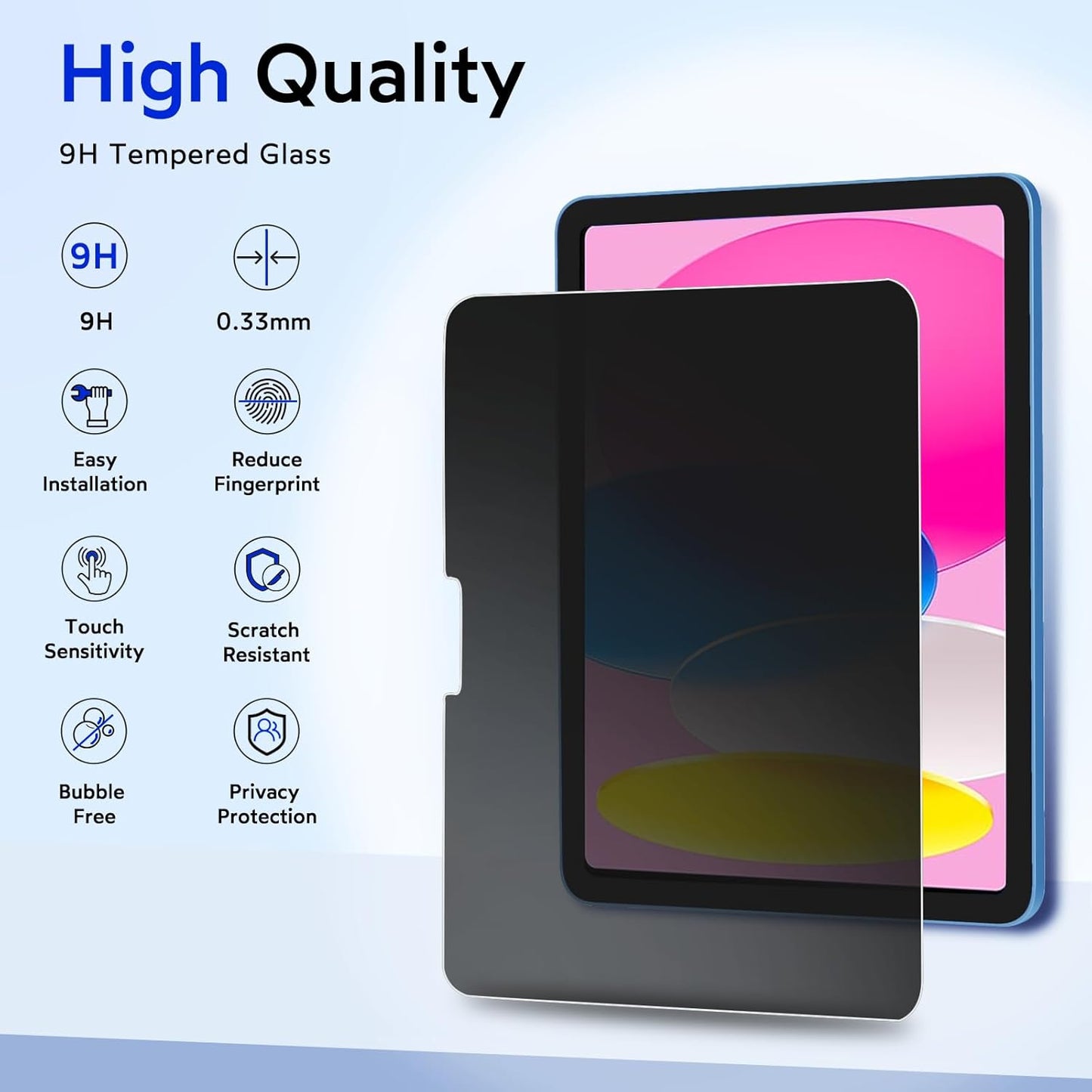 MOBDIK 1 Pack Privacy Screen Protector Compatible with iPad 11th Generation 2025 & iPad 10th Generation 2022, Anti Spy, 9H Tempered Glass, EZ Kit