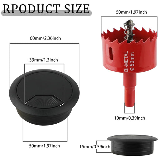 2 Inch(50mm) Desk Grommet,13 Pieces Wire Grommet, Desk Hole Cover for Cables with Hole Saw,Plastic Cable Cord Wire Hole Cover for Desk, Table,Cabinet,Countertop and Other Furniture(Black)