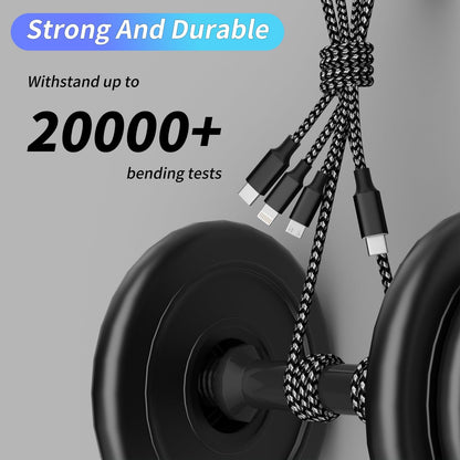USB C Multi Charging Cable [2Pack 4FT], 3 in 1 Charging Cable Nylon Braided USB-C Multiple Charger Cord with Type-C, Micro USB and IP Port for iPhone 16/15 Series/Cell Phones and More