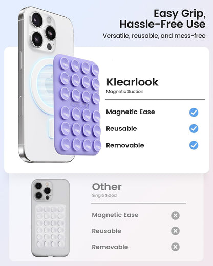 Klearlook Magnetic Suction Phone Mount for MagSafe Case, Removable Sticky Phone Grip Holder for Hands-Free Makeup/Selfie/Live Streaming/Vlog for TikTok & Instagram Influencer/Creator, Lavender