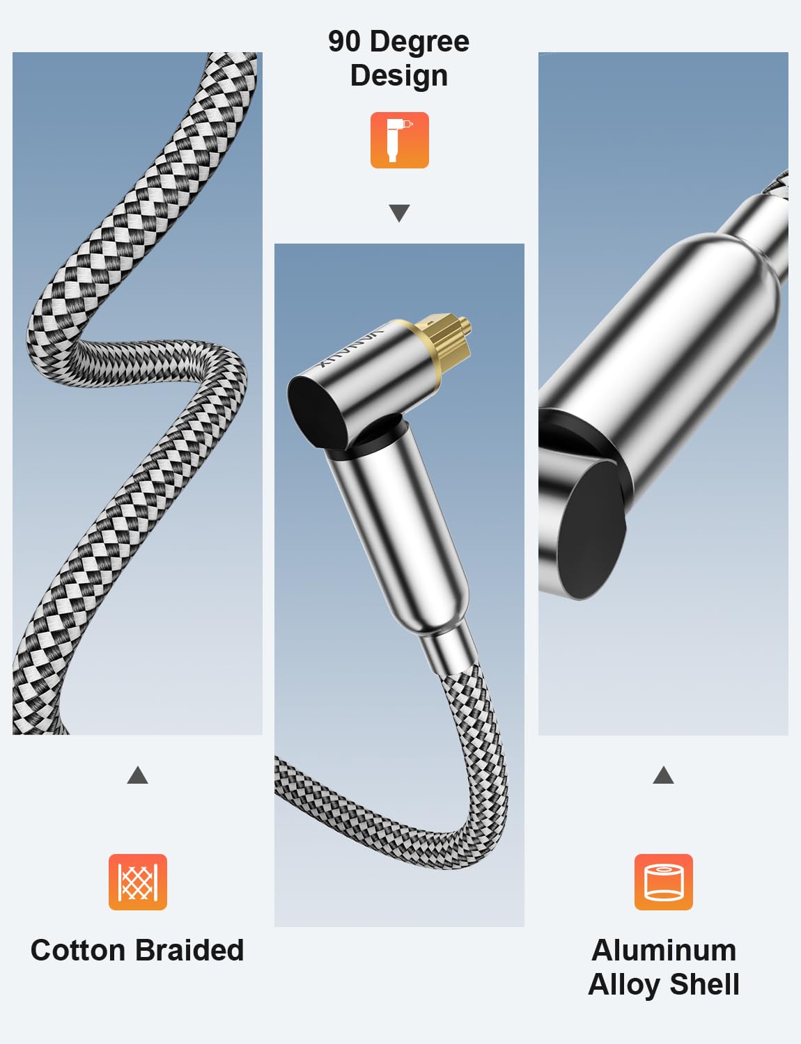 VANAUX 90-Degree Optical Audio Cable 6FT,90 Degree to 90 Degree Fiber Optic Toslink Cable(24K Gold-Plated Connectors,Braided Jacket) Ideal for Tight Spaces,Home Theater,Soundbars,Gaming Consoles