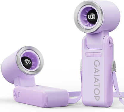 Gaiatop Portable Handheld Mini Fan, 21 Working Hours 6 Speeds, Rechargeable Battery Operated, 180° Foldable with LED Display, Small Desk Personal Fan for Women Gifts Travel, Working- Purple