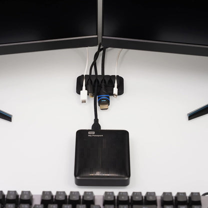 Desktop Cable Organizer, Weighted, Eco-Friendly Silicone, No Bad Smell, Bundled with 4 Reusable Cable Ties (Black)