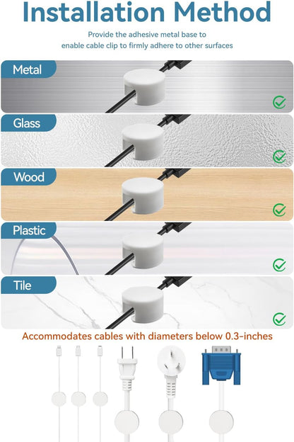 Maveek Magnetic Cable Clips White, Cord Organizer Magnet Silicone Cord Management Charging Cable Holder for Metal Desk, File Cabinet, Home and Office, with Extra Adhesive Plates (5 Piece, Large Size)