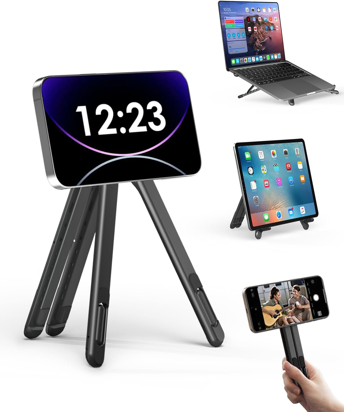 Viozon Magnetic Phone Holder Tripod, Portable Laptop Stand for Desk, Compatible with 10–16" Laptops and 4–13" Phones/Tablets, Compact Foldable Aluminum Alloy,Travel Essentials