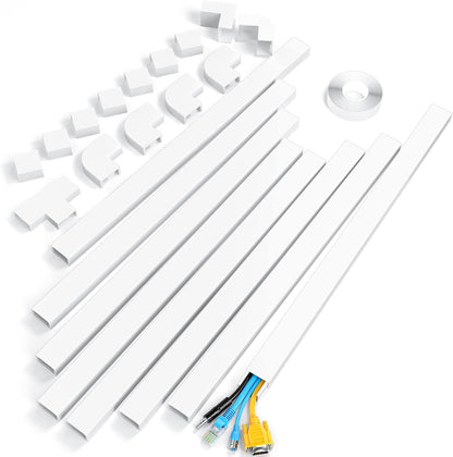 Yecaye Large Cord Hider for 3-4 Wires, Paintable Cord Cover Wall Cable Management System, PVC Wire Hide, Cable Raceway Kit for Wall Mount TV, W1.18in H0.67in, White