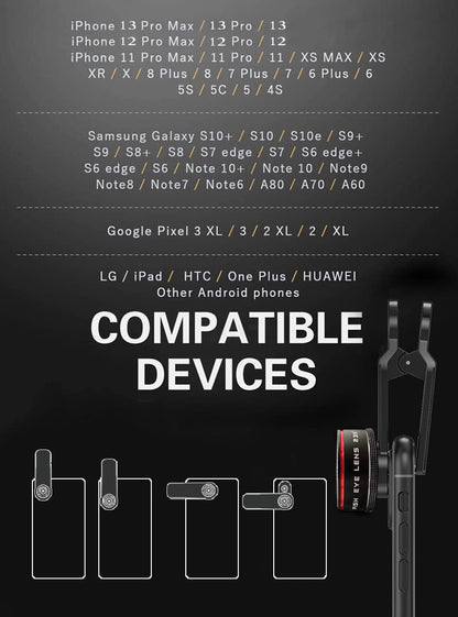 Phone Camera Lens, Clip on Cell HD Phone Fisheye Lens kit, 235° Fisheye Lens ，for Most iPhone Android Samsung Phones and Smartphones