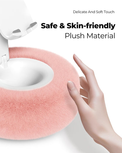Phone Stand with Pillow, Adjustable iPhone Stand with Anti-Slip Strips, Fuzzy Tablet Holder– Compatible with 4"-7" Devices, Including iPhone, iPad, Kindle, and Android (Pink)