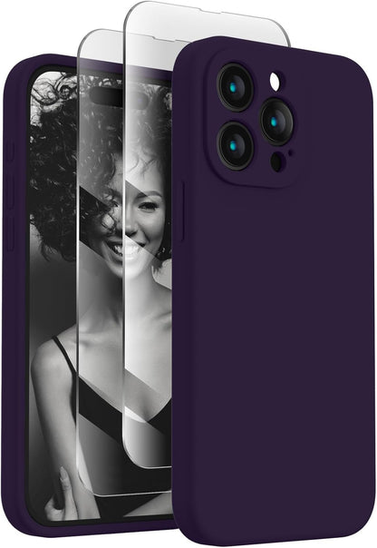 FireNova Designed for iPhone 15 Pro Max Case, Silicone Upgraded [Camera Protection] Phone Case with [2 Screen Protectors], Soft Anti-Scratch Microfiber Lining Inside, 6.7 inch, Purple