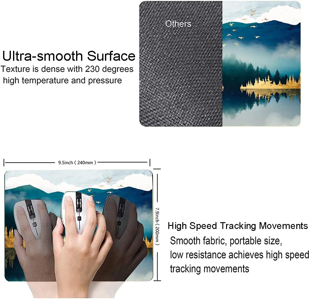 Mountains Landscape Mouse Mat, Waterproof Non Slip Rubber Base Mouse Pad for Office Laptop, 9.5"x7.9"x0.12" Inch
