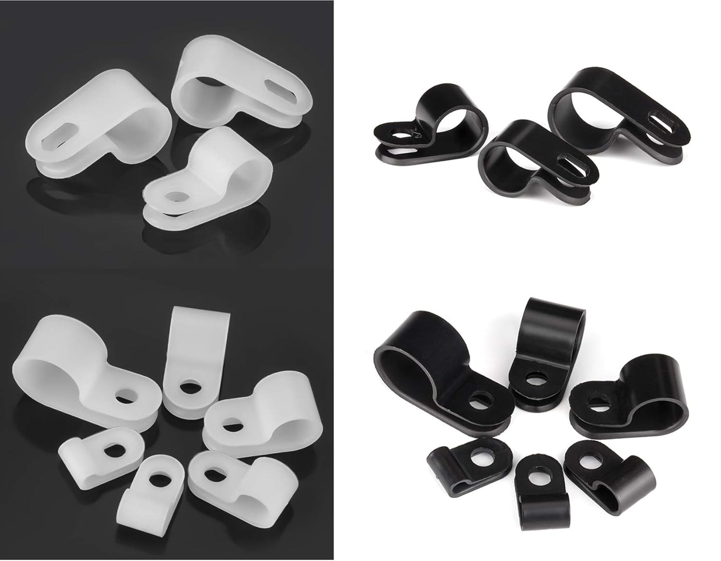 Bigtrans 555 Pcs Nylon Plastic R-Type Wire Clips with Screws 1/4" 5/16" 3/8" 1/2" 3/4" Clamps Fasteners Assortment for Cable Conduit -5 Size -White