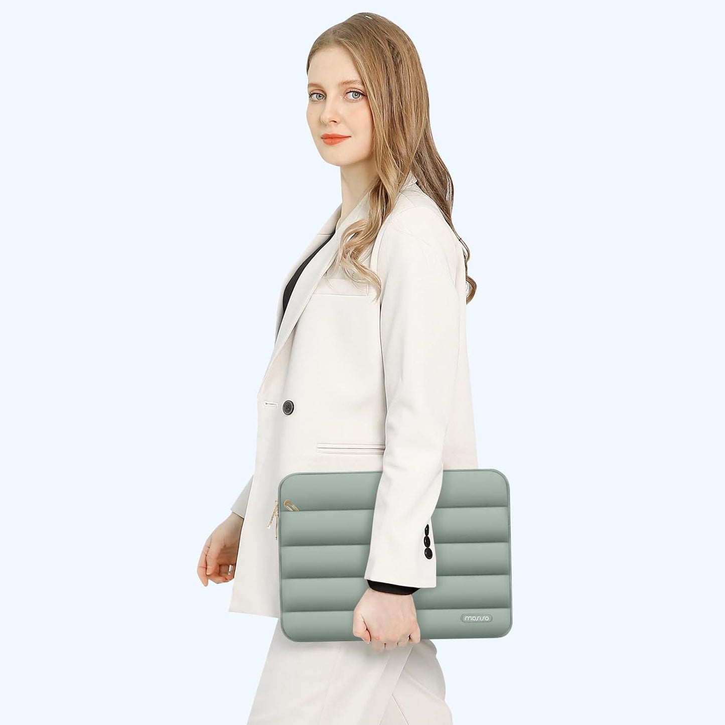 MOSISO 13.3 inch Laptop Case, 13-13.3 inch Puffy Laptop Sleeve Compatible with MacBook Air 13 13.6 M4 M3 M2 M1/Pro 13/Pro 14, HP Dell ASUS Lenovo,Polyester Horizontal Bag with Small Case,Antique Green