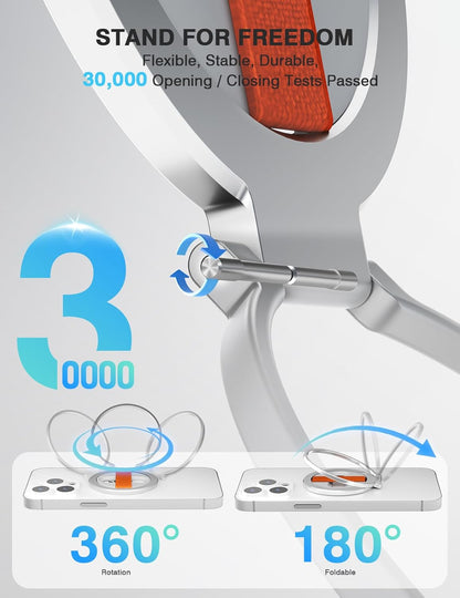 Grat 2 Magnetic Phone Grip Kickstand, [Elastic Finger Strap] Phone Loop Holder, Dual-Sided Magnet Ring Stand Compatible with Magsafe Series iPhone 16 15 14 13 12 Pro max, Silver