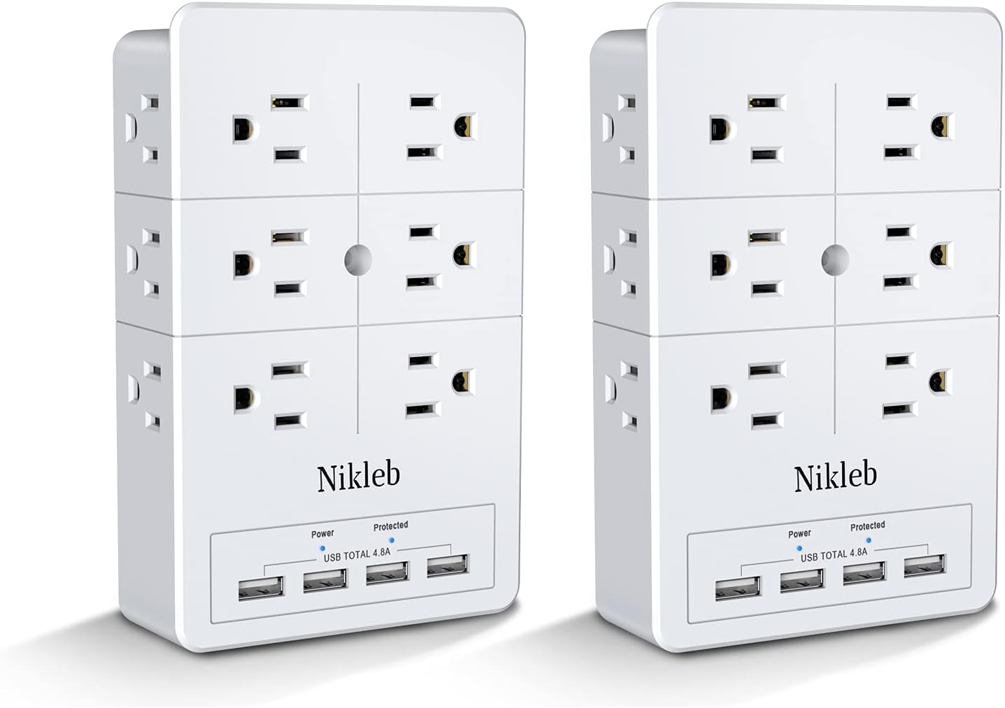 Surge Protector Nikleb 2-Pack, Multi Outlet Plug with 4 USB, Wall Charger Box Multiports Total 4.8A, Electrical Outlet Splitter, Plugs for Outlets Wall Mount, USB Power Adapter Low Profile