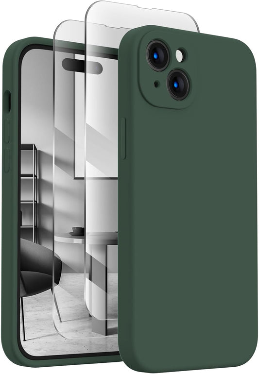 FireNova Designed for 15 Case, Silicone Upgraded [Camera Protection] Phone Case with [2 Screen Protectors], Soft Anti-Scratch Microfiber Lining, 6.1 inch, Alpine Green