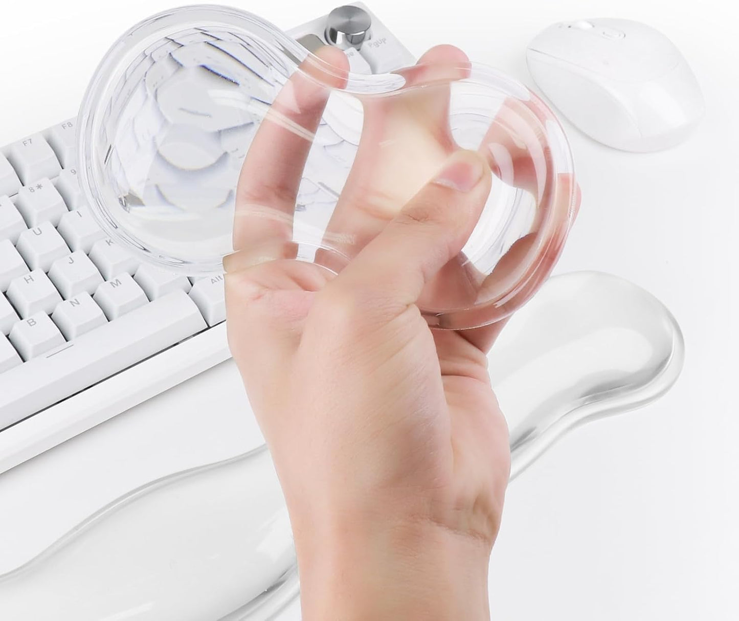 Gel Keyboard Wrist Rest, Cute Wrist Support and Arm Support Keyboard Rest for Keyboard and Mouse Typing Pain Relief，Suitable for Office/Computer/Laptop/Gaming（Transparent White Set ）