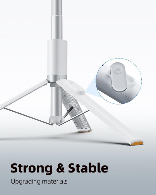 TODI 63" Phone Tripod, Extendable Selfie Stick with Wireless Remote and Phone Holder, Portable All-in-1 Cell Phone Tripod Stand for Video Recording, Compatible with iPhone/Android (White)