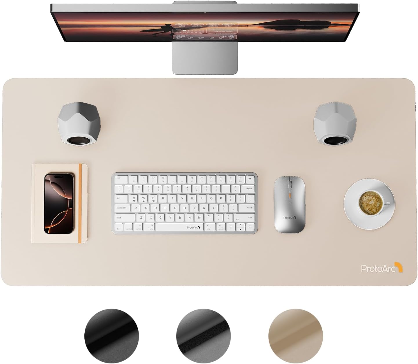 ProtoArc Leather Desk Mat, Large Mouse Pad- 31.5×15.8 inch, Non-Slip PU Leather Desk Pad Protector, Premium Desktop Mat for Computer, Keyboard and Mouse, Milk Tea