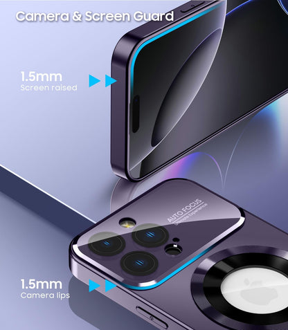 Magnetic for iPhone 16 Pro Case, Compatible with MagSafe, Built-in Camera Lens Protector, Logo View, Military Grade Drop Proof Phone Cover, Purple