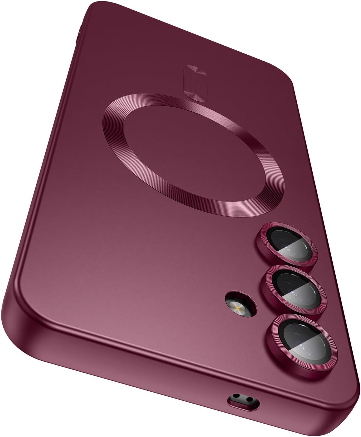 Magnetic for Samsung Galaxy S24 Case [Compatible with MagSafe][Built-in Camera Lens Protector] Slim Soft Silicone Bumper Shockproof Metallic Luster Phone Case (Burgundy)