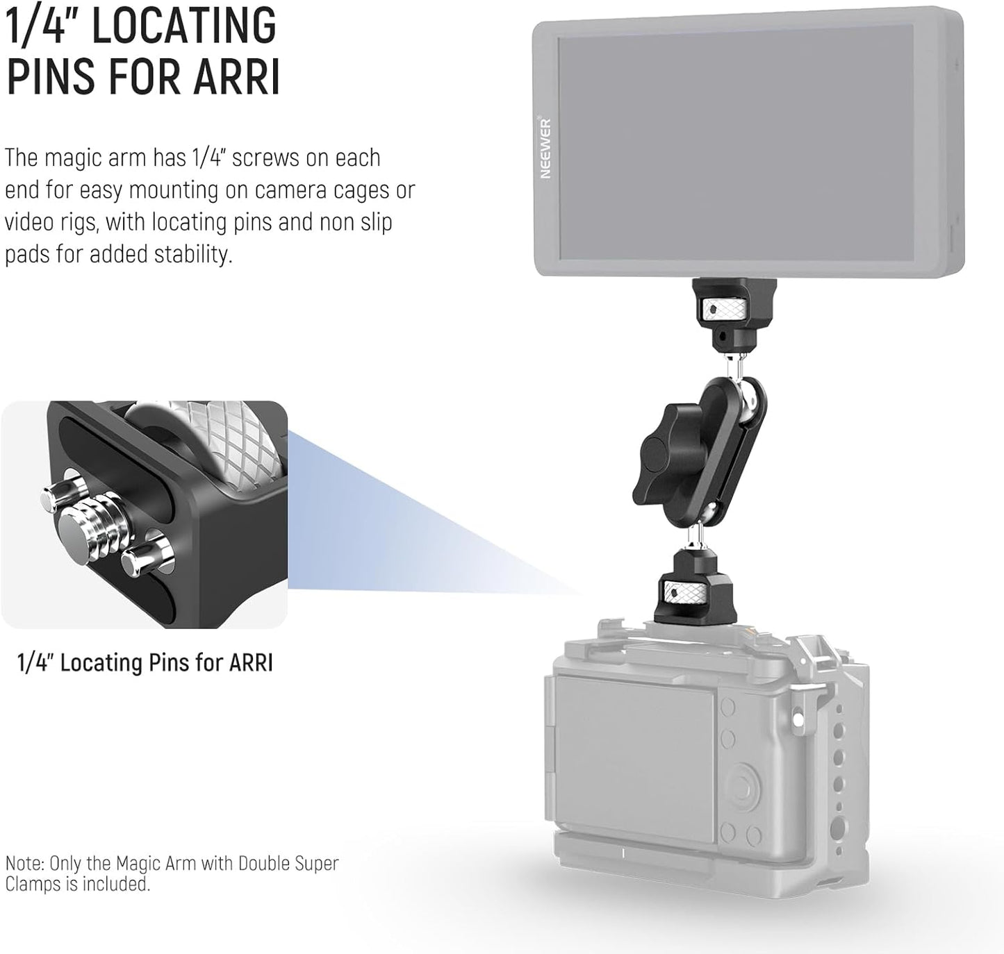 NEEWER Double Super Clamp Camera Mount with Magic Arm, NATO Interface, Cold Shoes, 1/4" Locating Holes for ARRI, Desk Studio Photography Light Stand Pole Cross Bar Umbrella Holder Clamp Mount, UA060