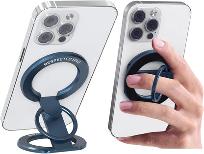 RESPECTED BRO-Magnetic-Phone-Ring-Holder with Dual Rings, Compatible with iPhone 16/15/14/13/12, Multifunctional Stand for Desk,Office,Gym,Kitchen & All Metal Surfaces, Finger Loop Grip (Dark Blue)