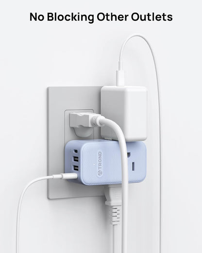 TROND Outlet Extender with 360 Rotating Plug, 3 Way Plug Splitter with PD 20W USB C Adapter, Multi Wall Adapter, Colorful Outlet Extension for Home Decoration, Travel Cruise Essentials