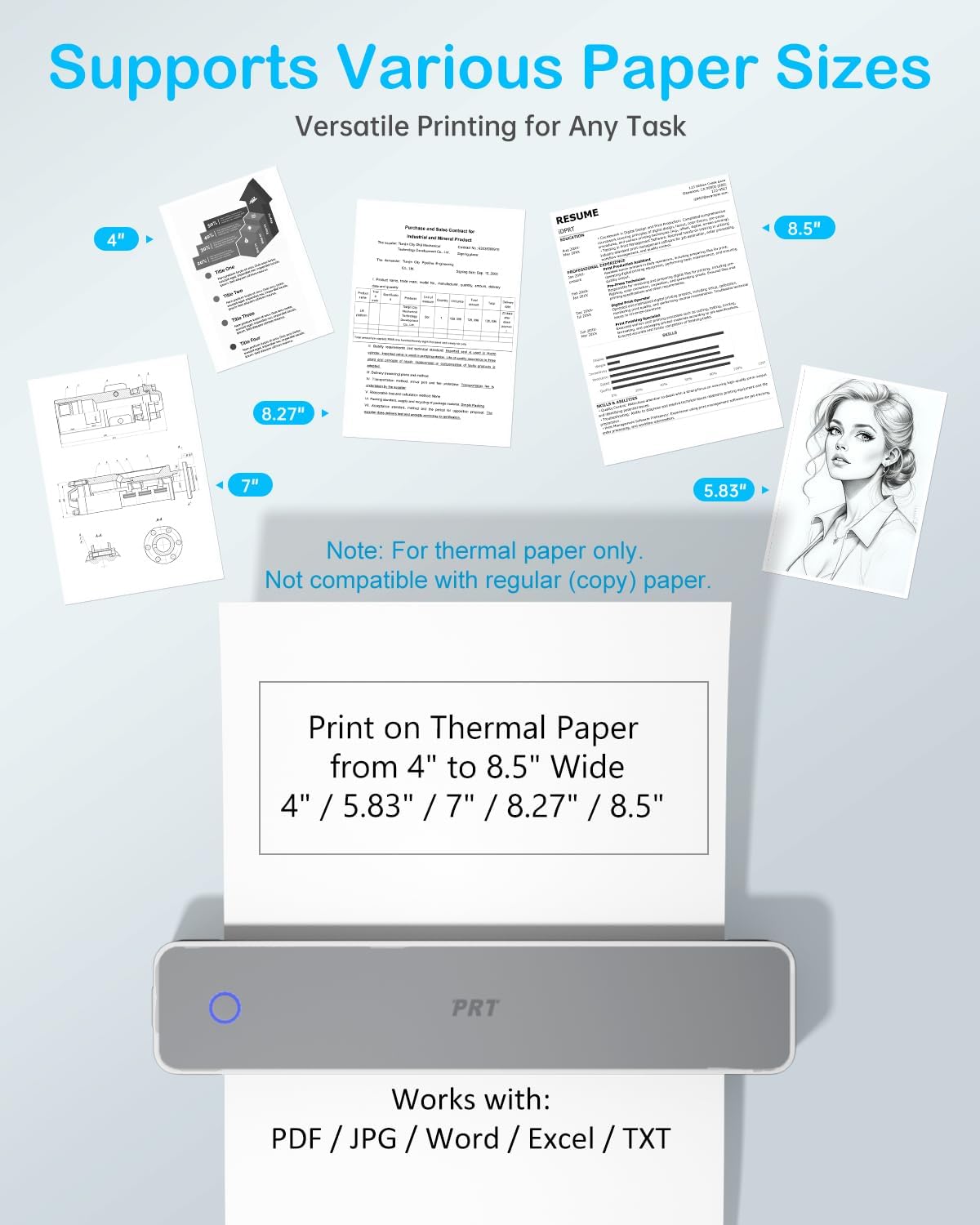 Inkless Portable Printer for Travel, Wireless Thermal Printer Support 8.5 x 11 Inch US Letter A4 B5, Bluetooth Mobile Printers with iOS, Android, Laptop for Home Use, Car, Office, School, Grey