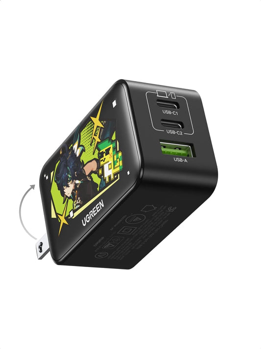 UGREEN 65W USB C Charger Block, Nexode 3-Port GaN Fast Type C Charger, Compact Foldable Power Adapter for MacBook Pro/Air, Dell XPS, iPhone 16/15, iPad Pro, Galaxy S25, (Genshin Impact Edition)