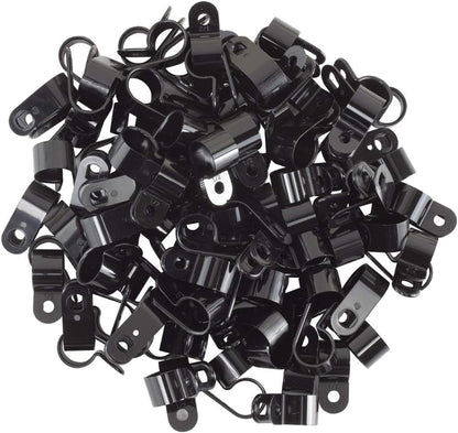 GTSE Black Nylon Plastic Cable Clamps, 1/2" Screw Mounts for Cable, Rope, Tube Management, 100 Pack