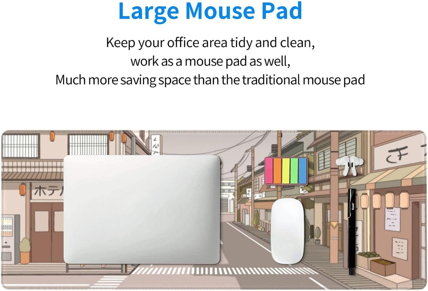 Tokyo Street Anime Kawaii Large Gaming Mousepad XXL Beige Cute Desktop Laptop Keyboard Mouse Mat Desk Pad Big 31.5''x15.7'' with Stitched Edges Non-Slip Rubber Base