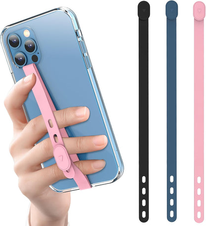 3 PCS Phone Loop Strap Clip Finger Grip Holder Stretchable Flexible Elastic Silicone Hand Band Ultra Slim Adjustable Wireless Charging Universal for Most Phones Cases Black Pink Blue