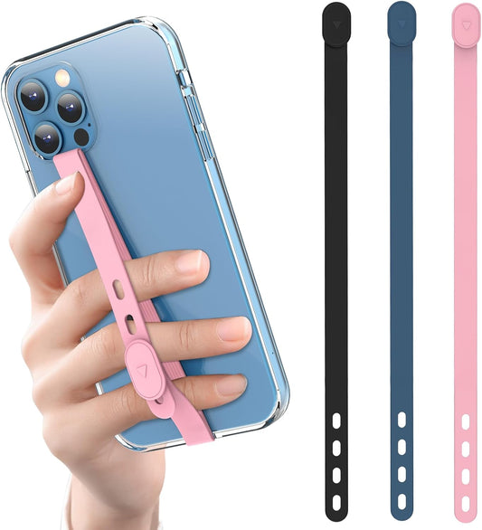 3 PCS Phone Loop Strap Clip Finger Grip Holder Stretchable Flexible Elastic Silicone Hand Band Ultra Slim Adjustable Wireless Charging Universal for Most Phones Cases Black Pink Blue